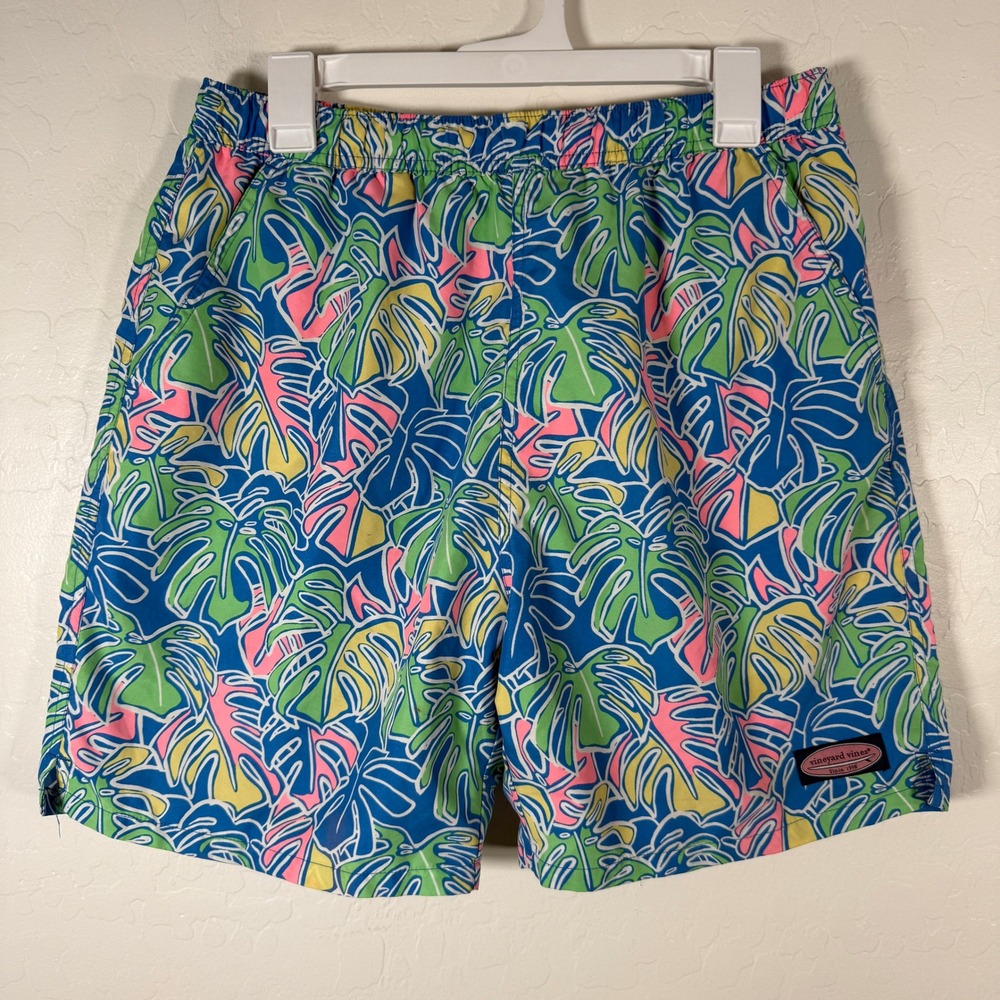 Vineyard Vines Swim Trunks Mens Medium Blue Pink Floral Preppy Beach Surf